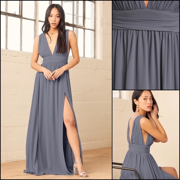 Lulu’s Denim Blue Maxi Dress Gown - Picture 4 of 14